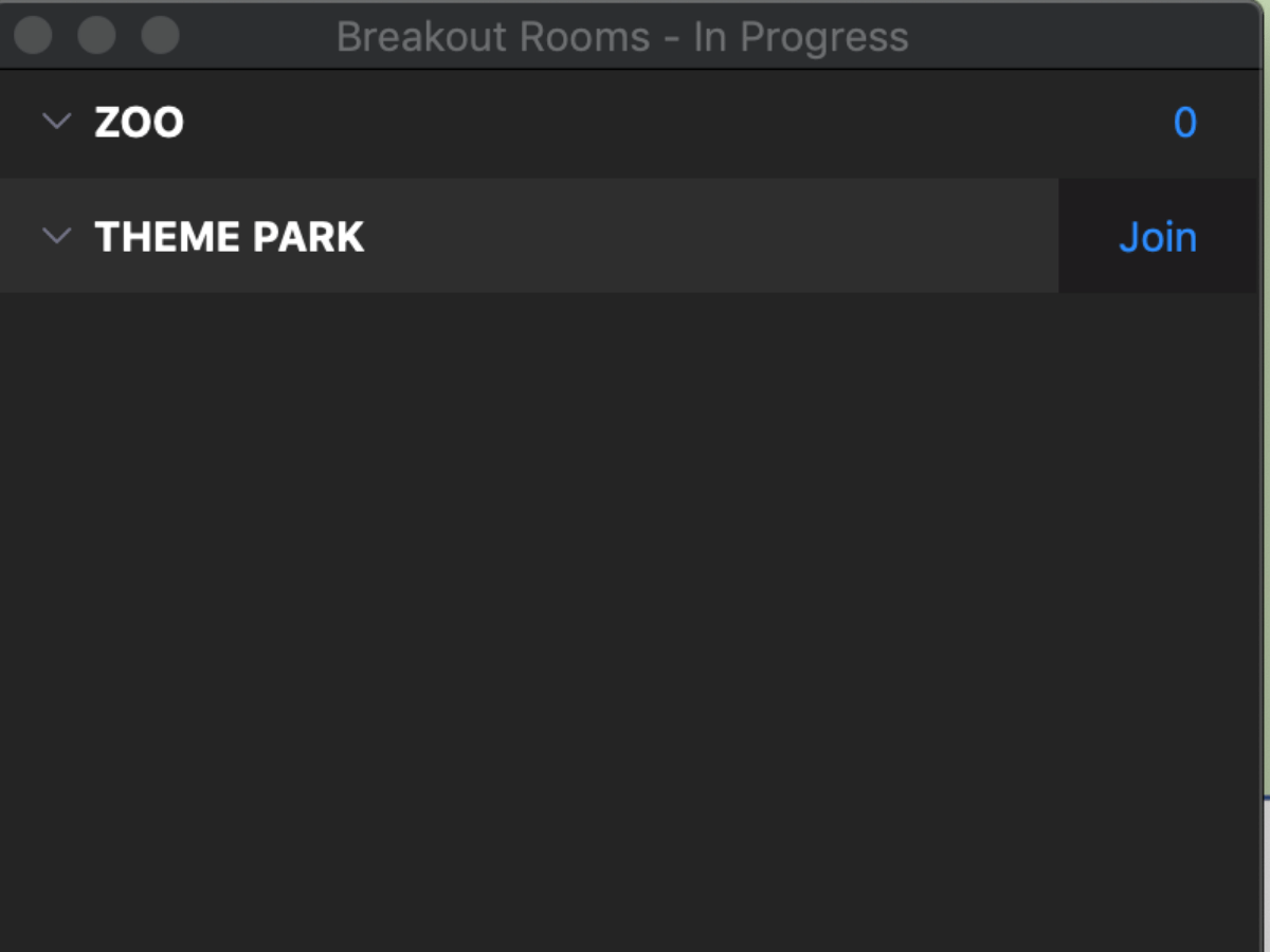 screen grab of Zoom breakout room box showing how participants can select which breakout room to enter