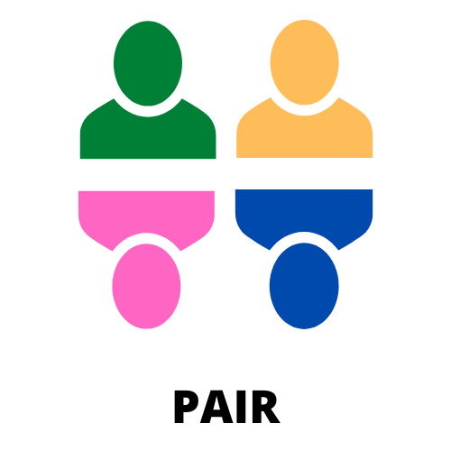 clipart of 4 people, colored blue, pink, green, and orange; with the word pair at the bottom