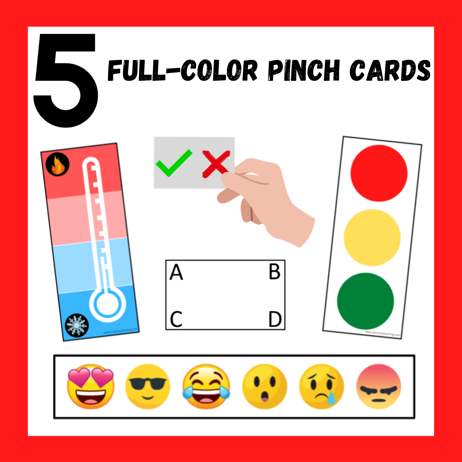 5 printable full color pinch cards plus a red background
