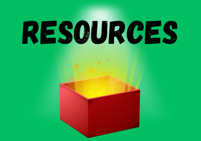 green back ground with text that says resources.