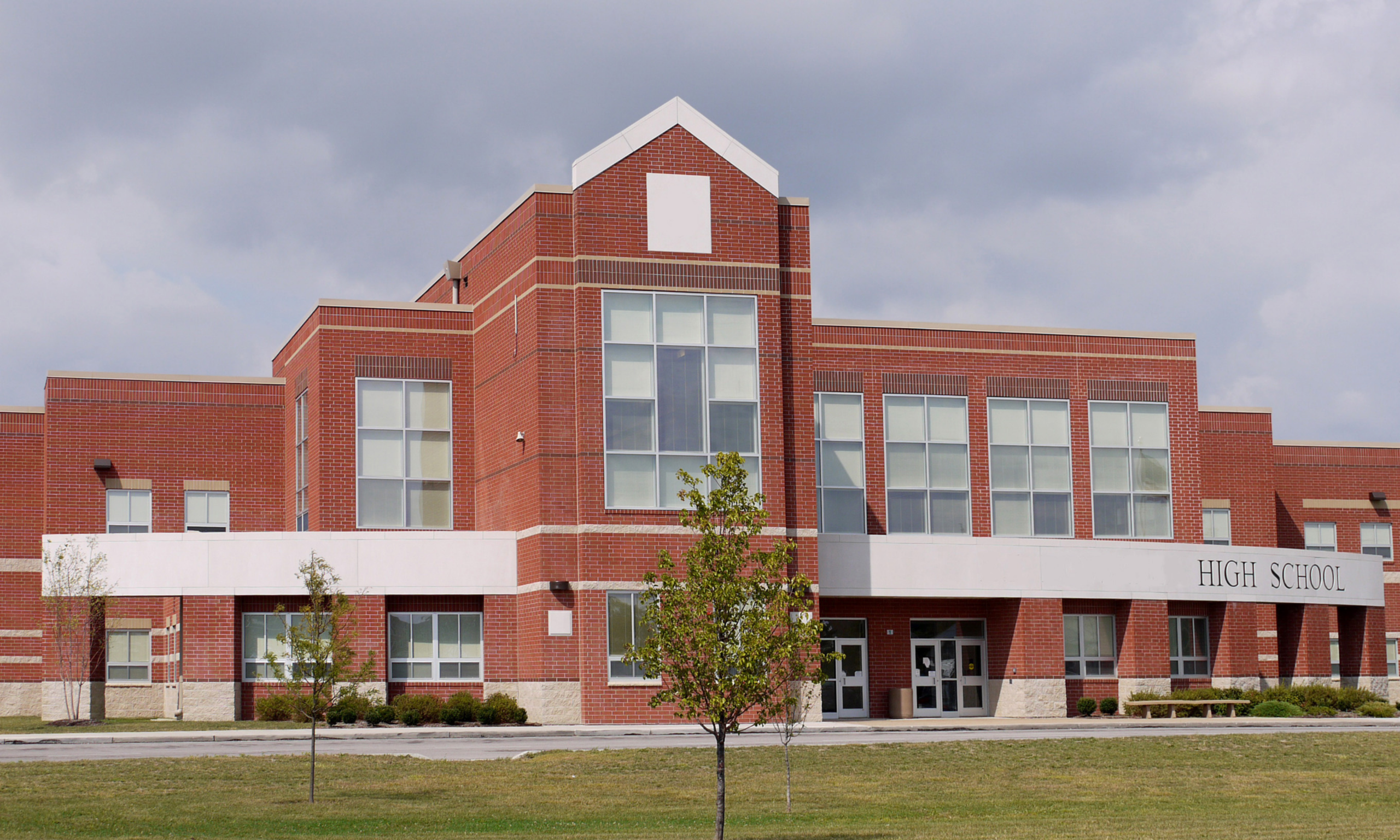 exterior of a brick high school building