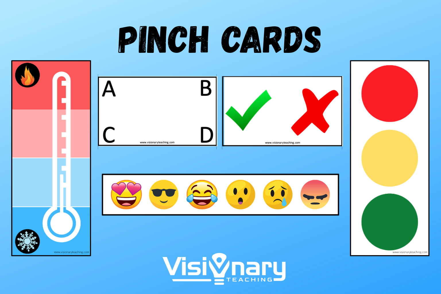 examples of pinch cards- multiple choice, emoji, thermometer, and traffic light