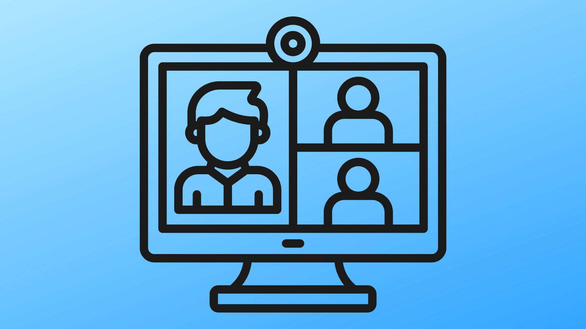 line drawing of a zoom meeting with a blue background